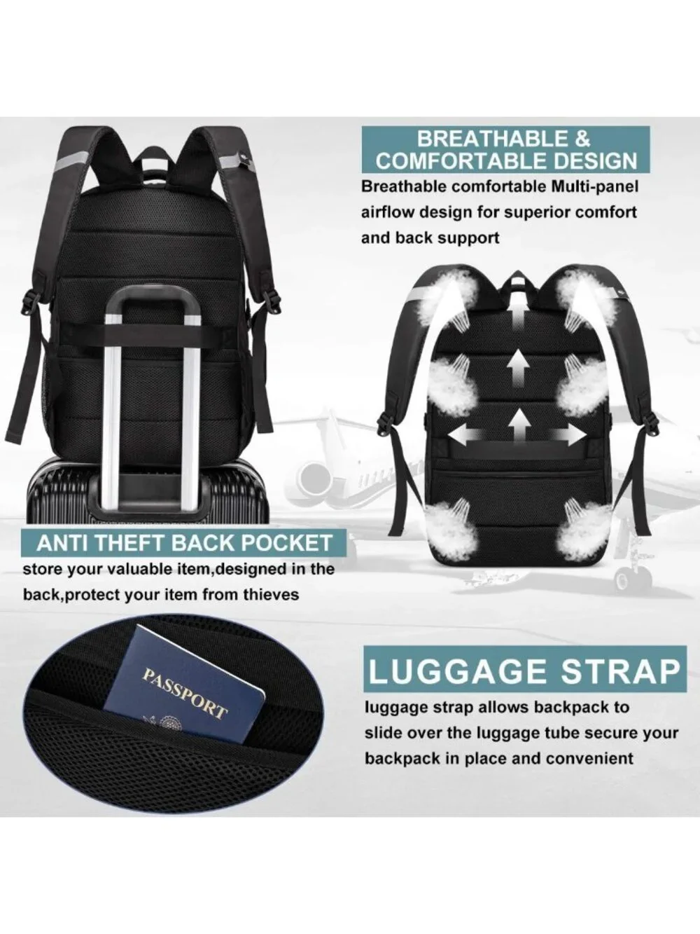 Water Resistant 50L Extra Large Travel Laptop Backpack with USB Port